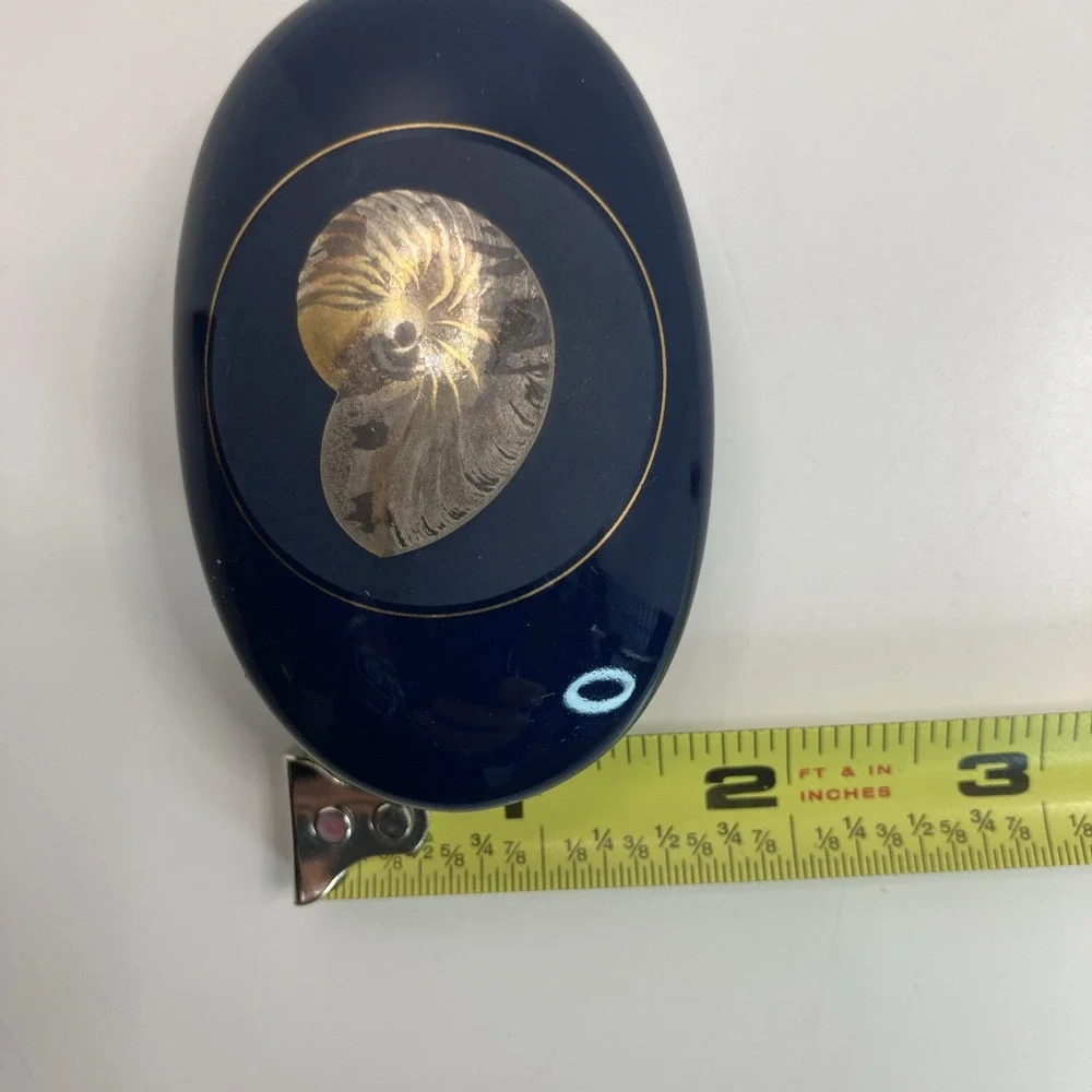 Vtg Otagiri Japan Nautilus Oval‎ Trinket Box Cobalt with Gold Accents Decor 3